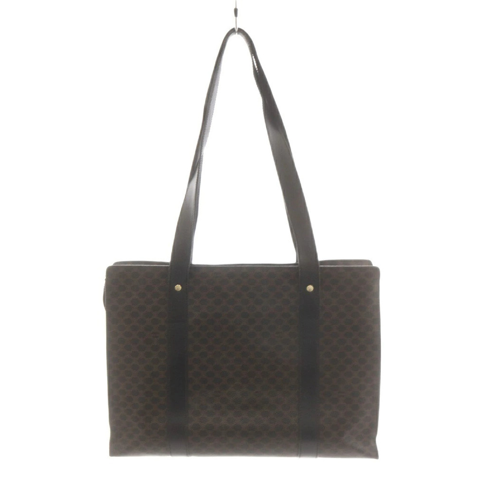 Celine Macadam Tote Bag Handbag Shoulder Leather Brown Black